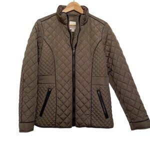 Spanner quilted jacket kaki olive mid coat trendy zip up stylish timeless Large